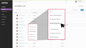 Screenshot of a student list. Menu next to a student name is open and cursor hovers over Assign to Educator